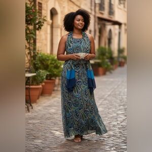 New York & Company Paisley Maxi Skirt Set w/Matching Scarf